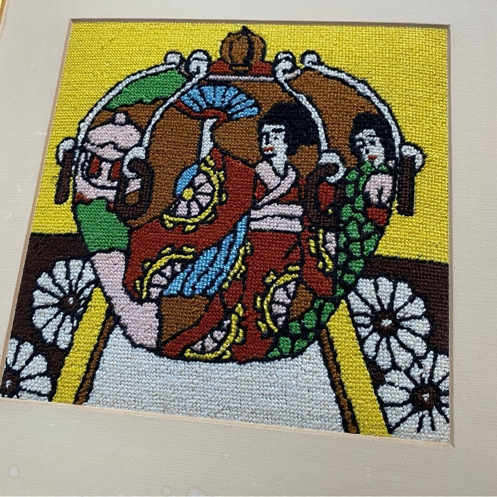 Vintage Cross Stitch Framed Japanese Artwork - Picture 4 of 7